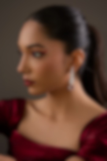 Gold Plated Cubic Zirconia & Ruby Gemstone Dangler Earrings In Sterling Silver by Halo Jewelers at Pernia's Pop Up Shop