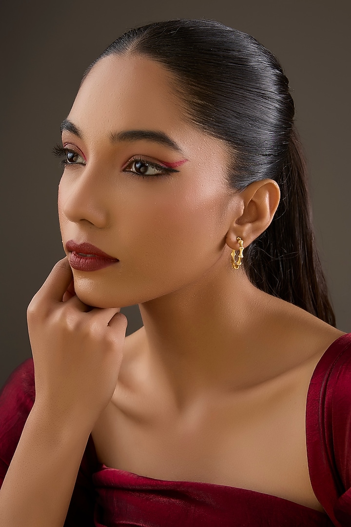 Gold Plated White Synthetic Stone Hoop Earrings In Sterling Silver by Halo Jewelers at Pernia's Pop Up Shop