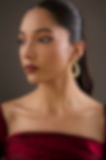 Gold Plated Cubic Zirconia Tear-Drop Hoop Earrings In Sterling Silver by Halo Jewelers at Pernia's Pop Up Shop