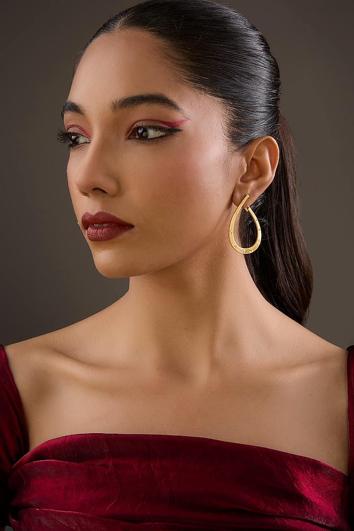 Gold Plated Cubic Zirconia Tear-Drop Hoop Earrings In Sterling Silver by Halo Jewelers at Pernia's Pop Up Shop