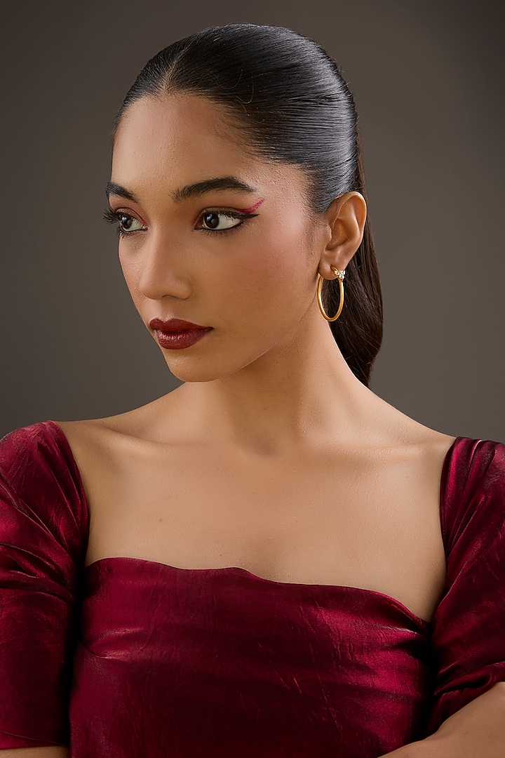 Gold Plated Cubic Zirconia C-Shaped Hoop Earrings In Sterling Silver by Halo Jewelers at Pernia's Pop Up Shop