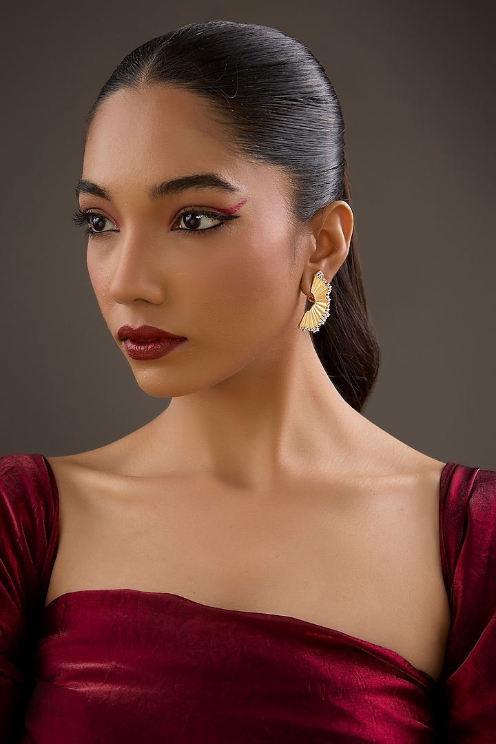 Gold Plated CZ Stone Stud Earrings In Sterling Silver by Halo Jewelers at Pernia's Pop Up Shop