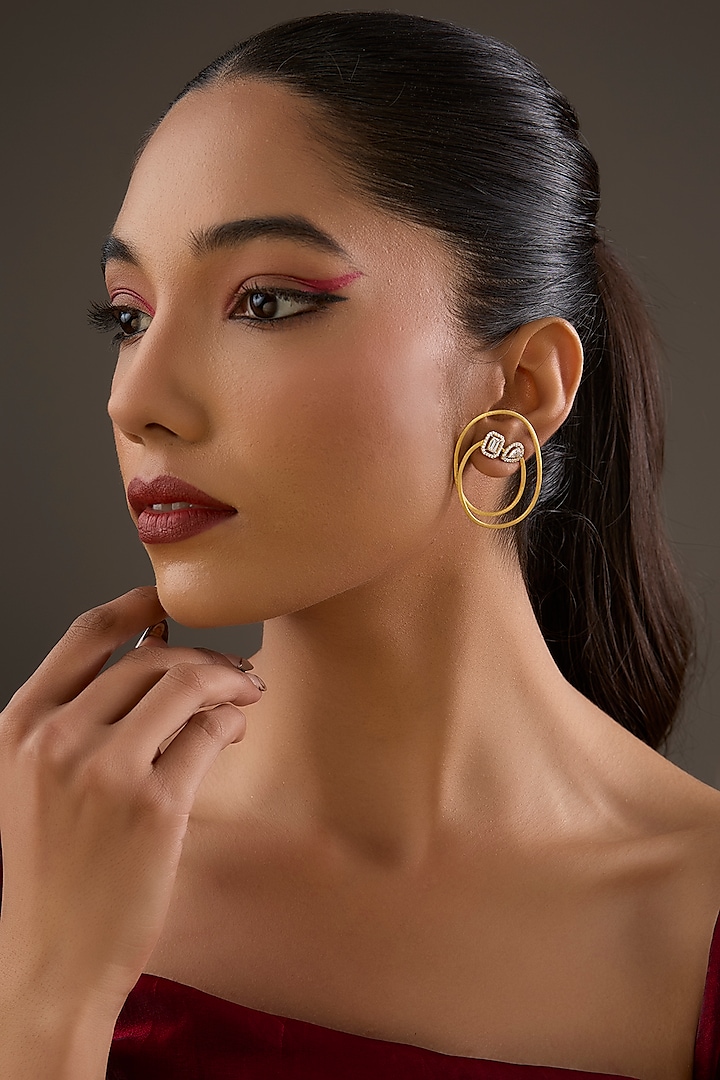 Gold Plated CZ Stone Stud Earrings In Sterling Silver by Halo Jewelers at Pernia's Pop Up Shop