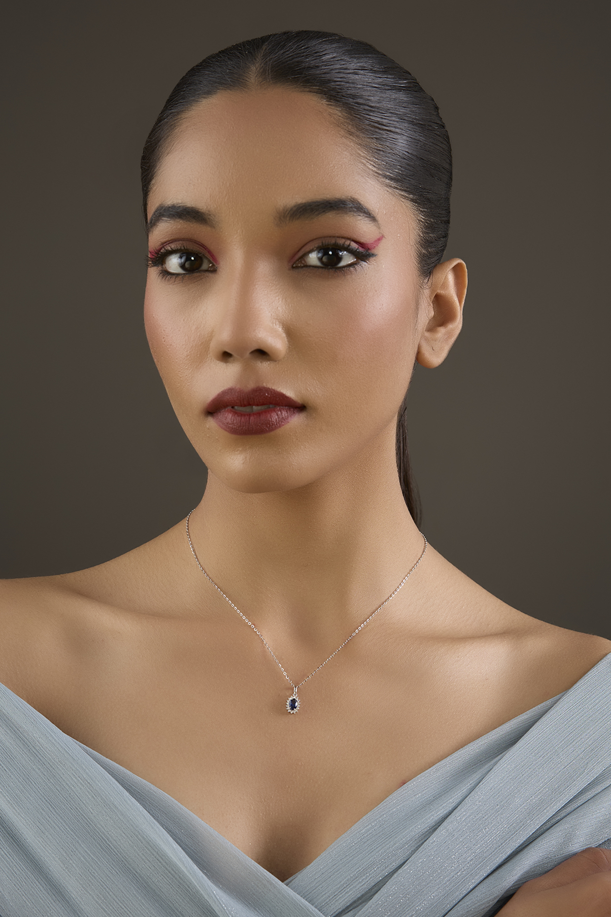 Gold Plated Lab-Grown Sapphire Stone & Cubic Zirconia Pendant Necklace In Sterling Silver by Halo Jewelers at Pernia's Pop Up Shop