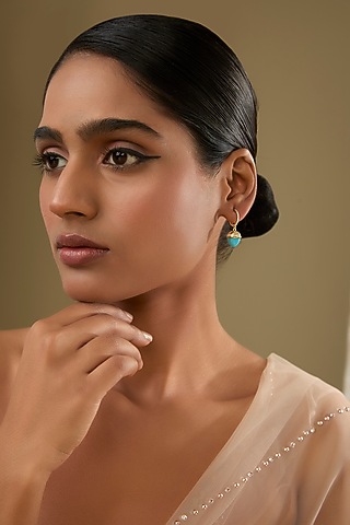 Gold Finish Cubic Zirconia & Blue Crystal Dangler Earrings by Halo Jewelers
