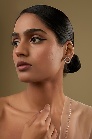 White Rhodium Finish Cubic Zirconia Stud Earrings by Halo Jewelers