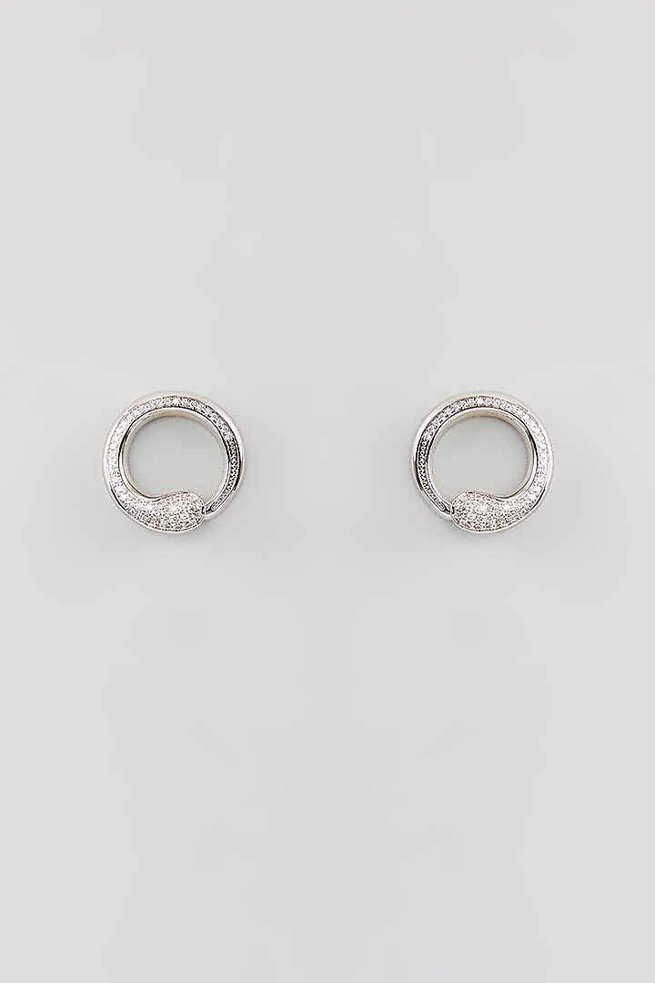White Rhodium Finish Cubic Zirconia Stud Earrings by Halo Jewelers at Pernia's Pop Up Shop