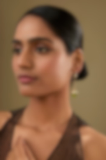 Gold Finish Cubic Zirconia & Olive Crystal Hook Earrings by Halo Jewelers at Pernia's Pop Up Shop