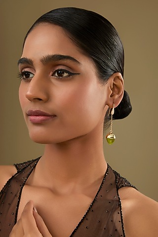 Gold Finish Cubic Zirconia & Olive Crystal Hook Earrings by Halo Jewelers