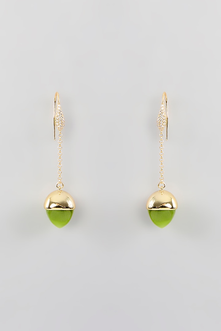 Gold Finish Cubic Zirconia & Olive Crystal Hook Earrings by Halo Jewelers at Pernia's Pop Up Shop