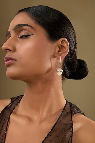 Rose Gold Finish Cubic Zirconia & White Crystal Hook Earrings by Halo Jewelers