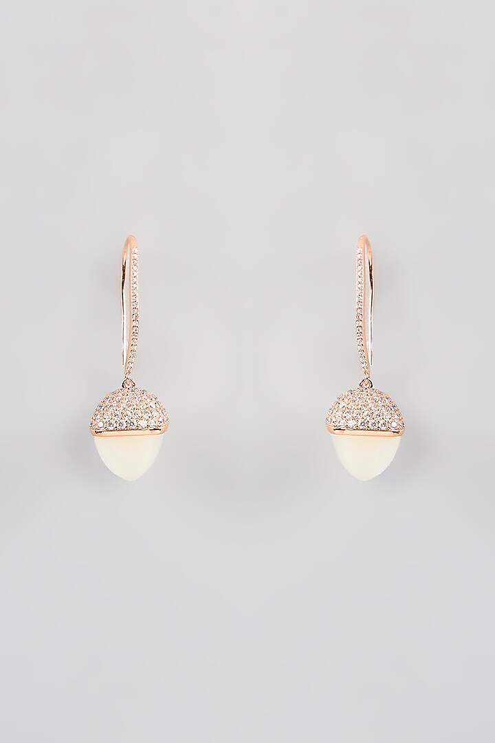 Rose Gold Finish Cubic Zirconia & White Crystal Hook Earrings by Halo Jewelers at Pernia's Pop Up Shop