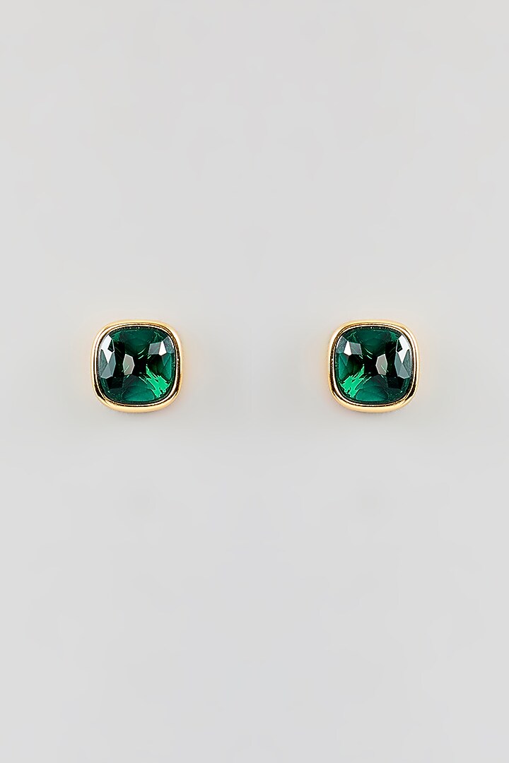 Gold Finish Green Tourmaline Stud Earrings by Halo Jewelers at Pernia's Pop Up Shop