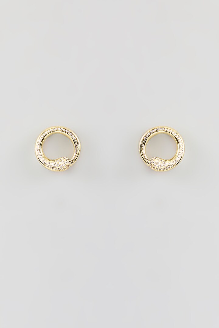 Gold Finish Cubic Zirconia Stud Earrings by Halo Jewelers at Pernia's Pop Up Shop