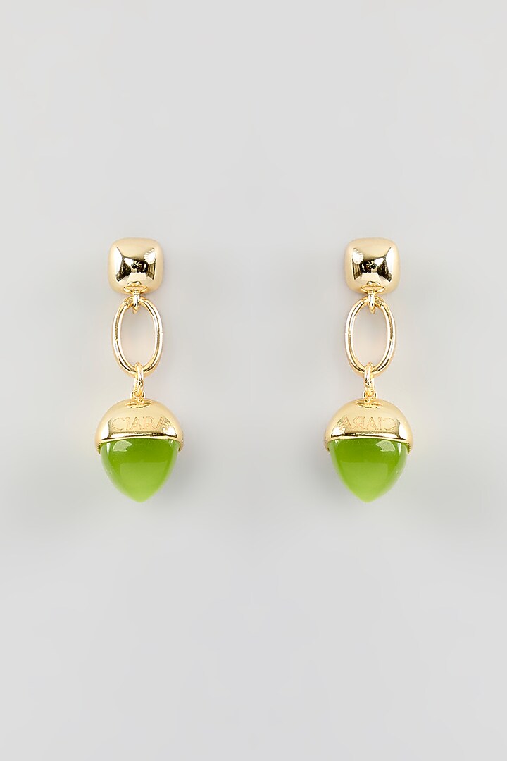 Gold Finish Pink Crystal Dangler Earrings by Halo Jewelers at Pernia's Pop Up Shop