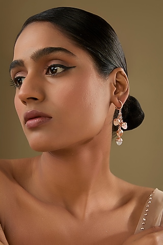 Rose Gold Finish Cubic Zirconia & Crystal Dangler Earrings by Halo Jewelers