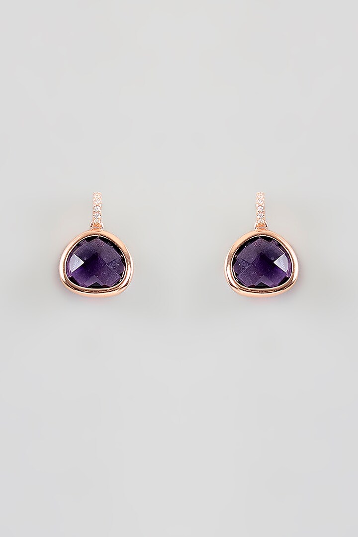 Rose Gold Finish Purple Crystal Dangler Earrings by Halo Jewelers at Pernia's Pop Up Shop