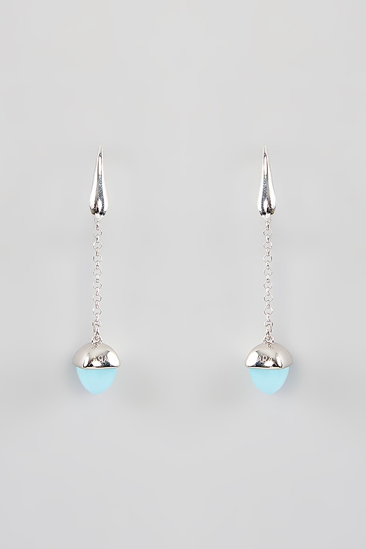 White Finish Aquamarine Pyramid Crystal Hook Earrings by Halo Jewelers at Pernia's Pop Up Shop