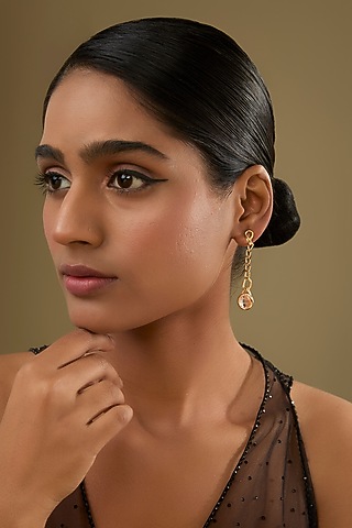 Gold Finish Orange Crystal Dangler Earrings by Halo Jewelers