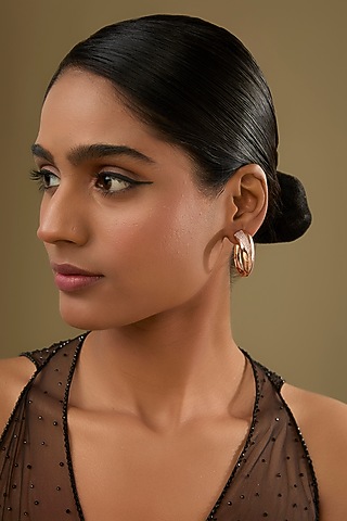 Rose Gold Finish Cubic Zirconia Hoop Earrings by Halo Jewelers