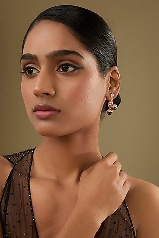 Rose Gold Finish Cubic Zirconia & Crystal Dangler Earrings by Halo Jewelers