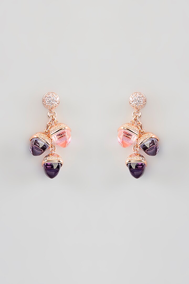 Rose Gold Finish Cubic Zirconia & Crystal Dangler Earrings by Halo Jewelers at Pernia's Pop Up Shop