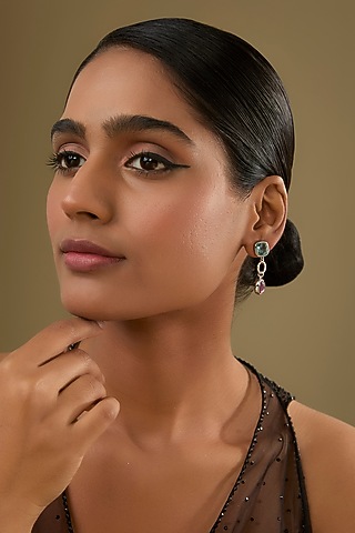 White Rhodium Finish Crystal Dangler Earrings by Halo Jewelers