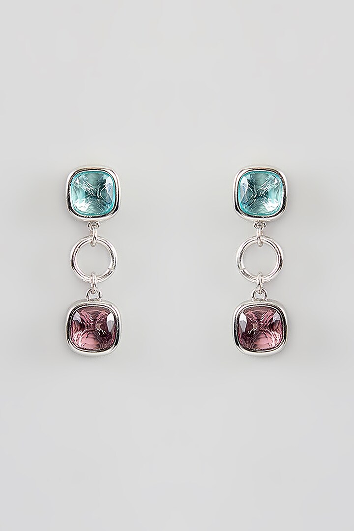White Rhodium Finish Crystal Dangler Earrings by Halo Jewelers at Pernia's Pop Up Shop