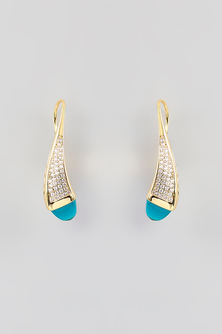 Gold Finish Cubic Zirconia & Crystal Dangler Earrings by Halo Jewelers at Pernia's Pop Up Shop