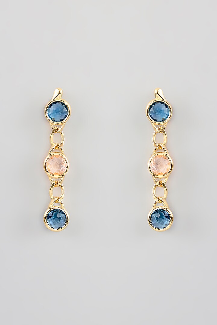 Gold Finish Orange & Blue Crystal Dangler Earrings by Halo Jewelers at Pernia's Pop Up Shop