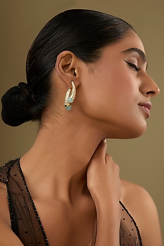 Gold Finish Cubic Zirconia & Crystal Dangler Earrings by Halo Jewelers