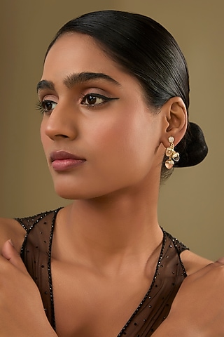 Gold Finish Cubic Zirconia & Crystal Dangler Earrings by Halo Jewelers