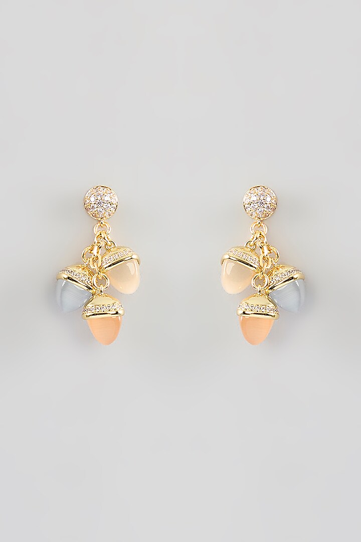Gold Finish Cubic Zirconia & Crystal Dangler Earrings by Halo Jewelers at Pernia's Pop Up Shop