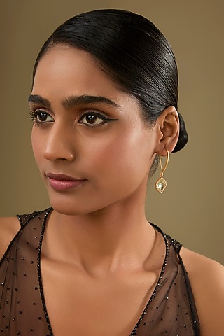Gold Finish Cubic Zirconia & Crystal Dangler Earrings by Halo Jewelers