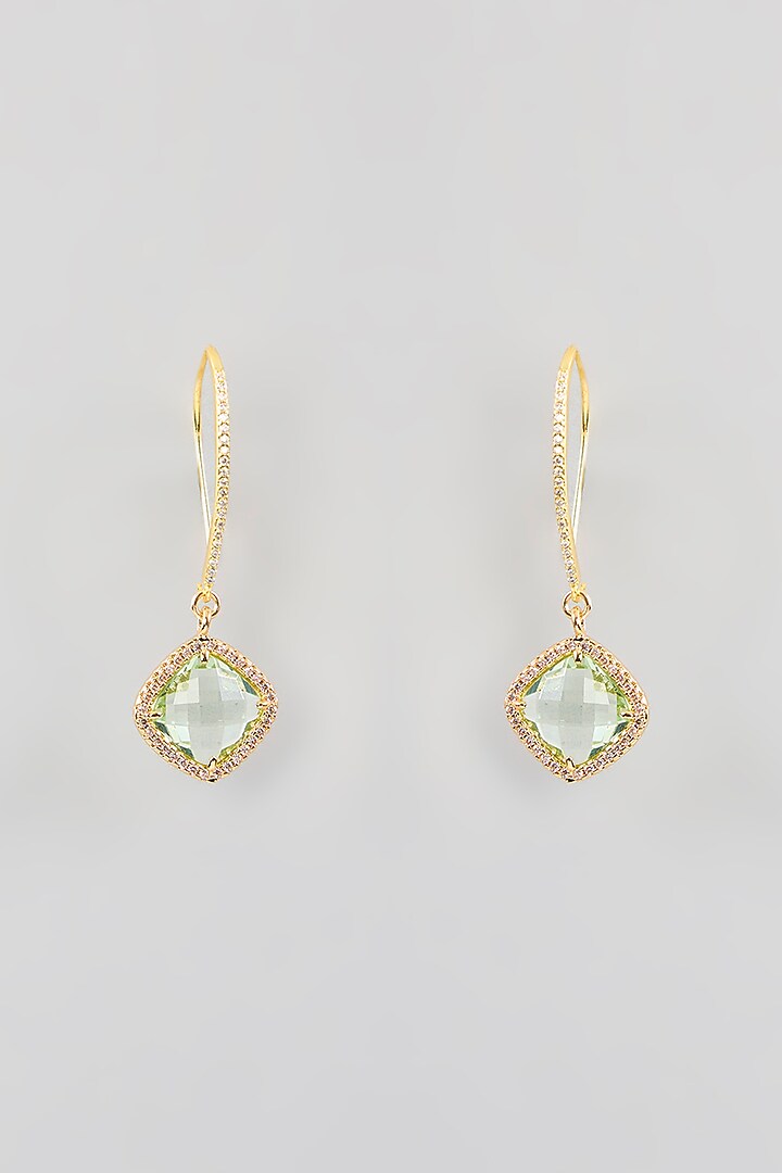 Gold Finish Cubic Zirconia & Crystal Dangler Earrings by Halo Jewelers at Pernia's Pop Up Shop