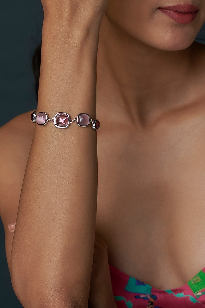 White Finish Crystal Bracelet by Halo Jewelers at Pernia's Pop Up Shop