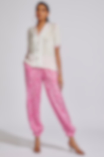 White & Pink Cotton Satin Co-Ord Set by LABEL KIARSH at Pernia's Pop Up Shop