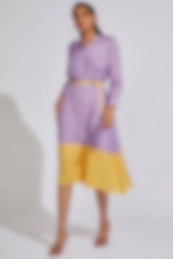 Purple Cotton Satin Color-Blocked Dress by LABEL KIARSH