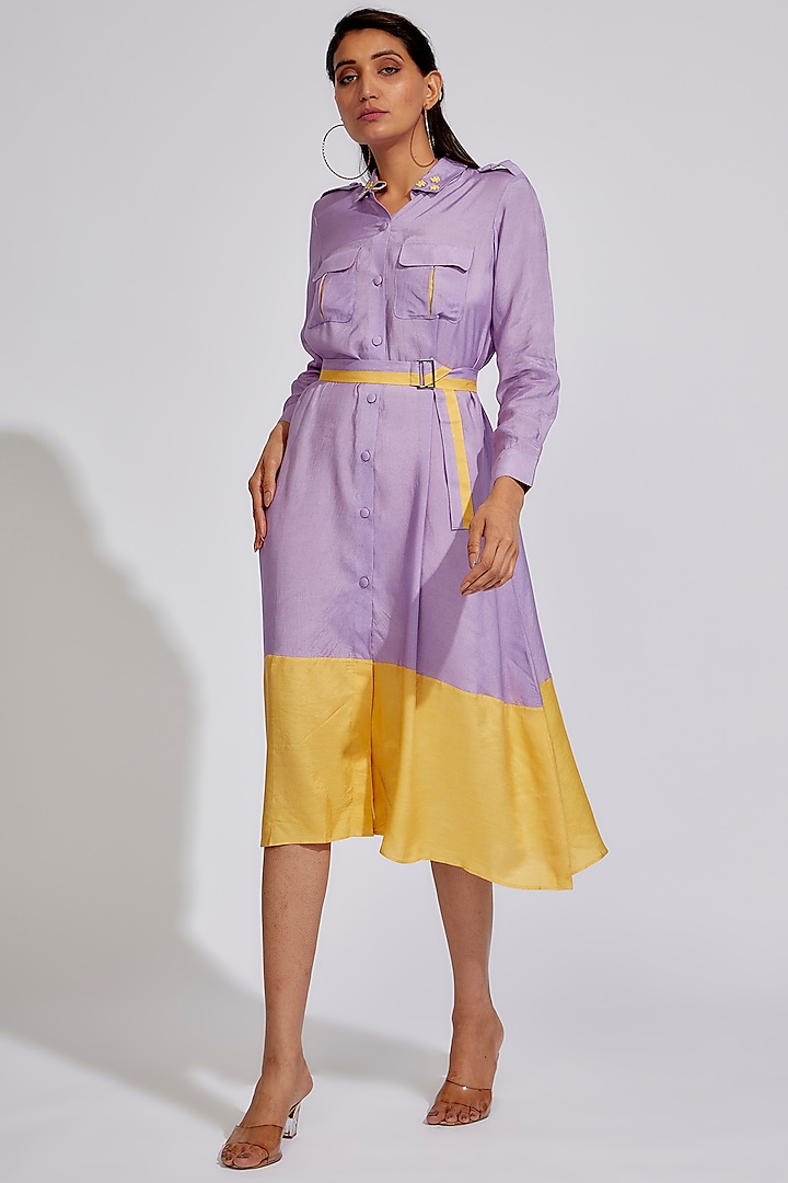 Purple Cotton Satin Color-Blocked Dress by LABEL KIARSH