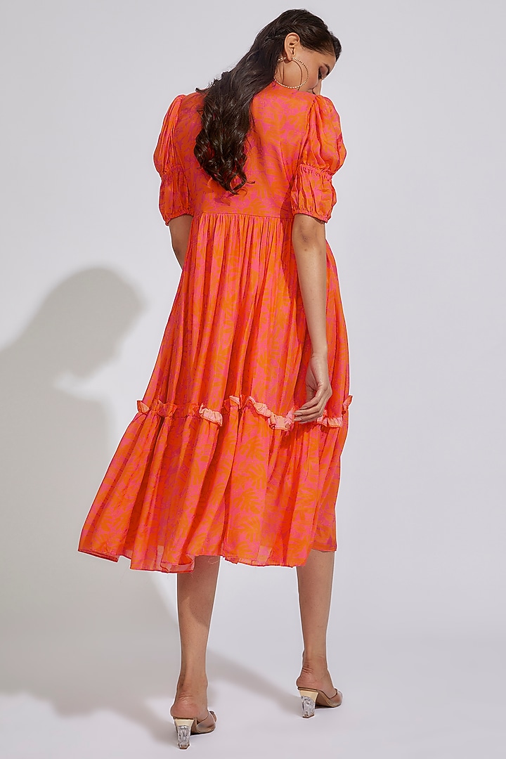 Orange Cotton Satin Printed Summer Dress by LABEL KIARSH at Pernia's Pop Up Shop