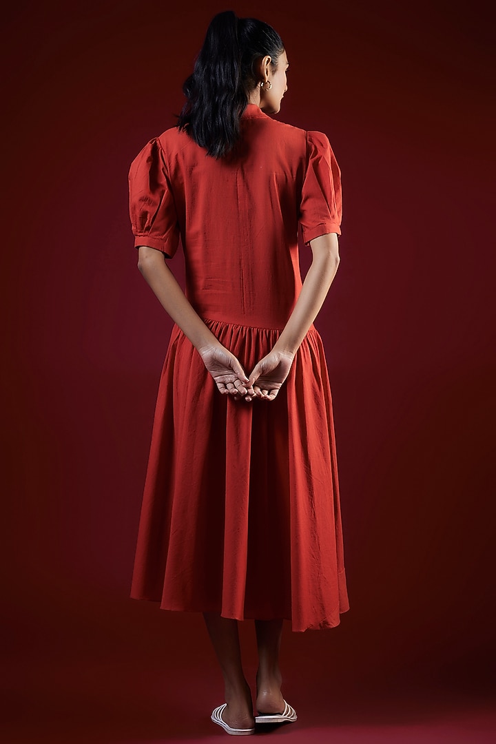 Red Cotton Pleated Midi Summer Dress by LABEL KIARSH at Pernia's Pop Up Shop