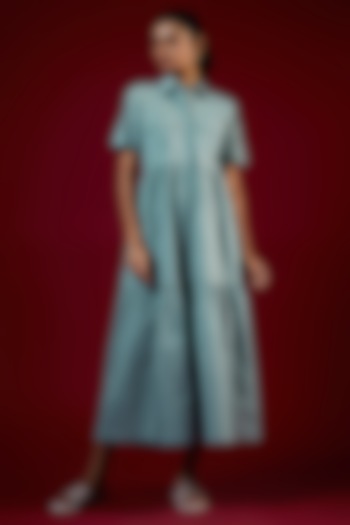Cyan Blue Cotton Midi Dress by LABEL KIARSH