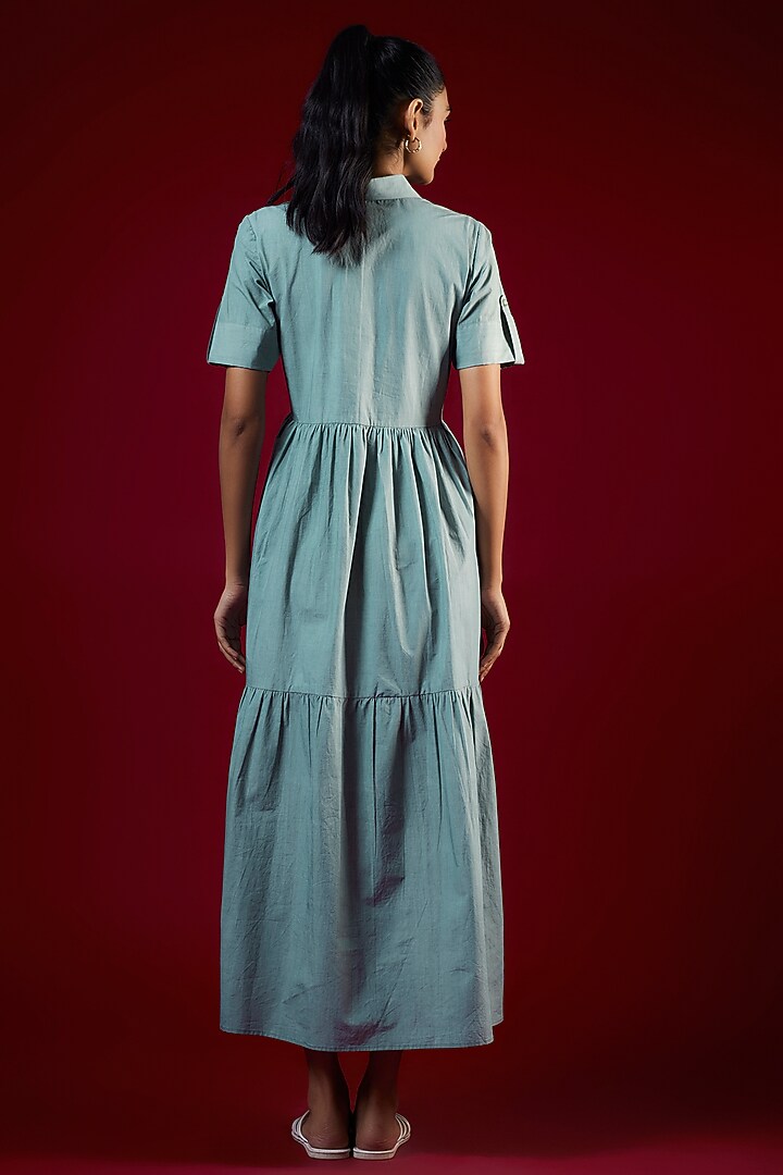 Cyan Blue Cotton Midi Summer Dress by LABEL KIARSH at Pernia's Pop Up Shop