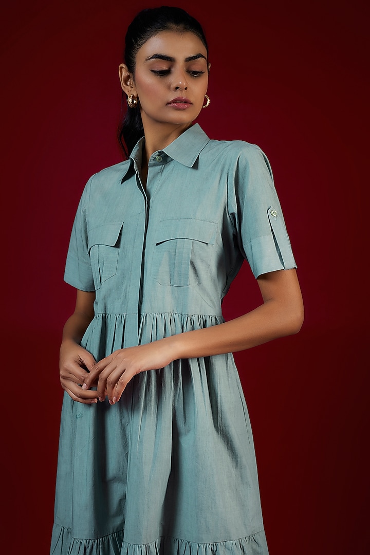 Cyan Blue Cotton Midi Summer Dress by LABEL KIARSH at Pernia's Pop Up Shop