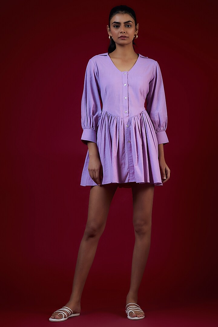 Lavender Cotton Skater Mini Dress by LABEL KIARSH