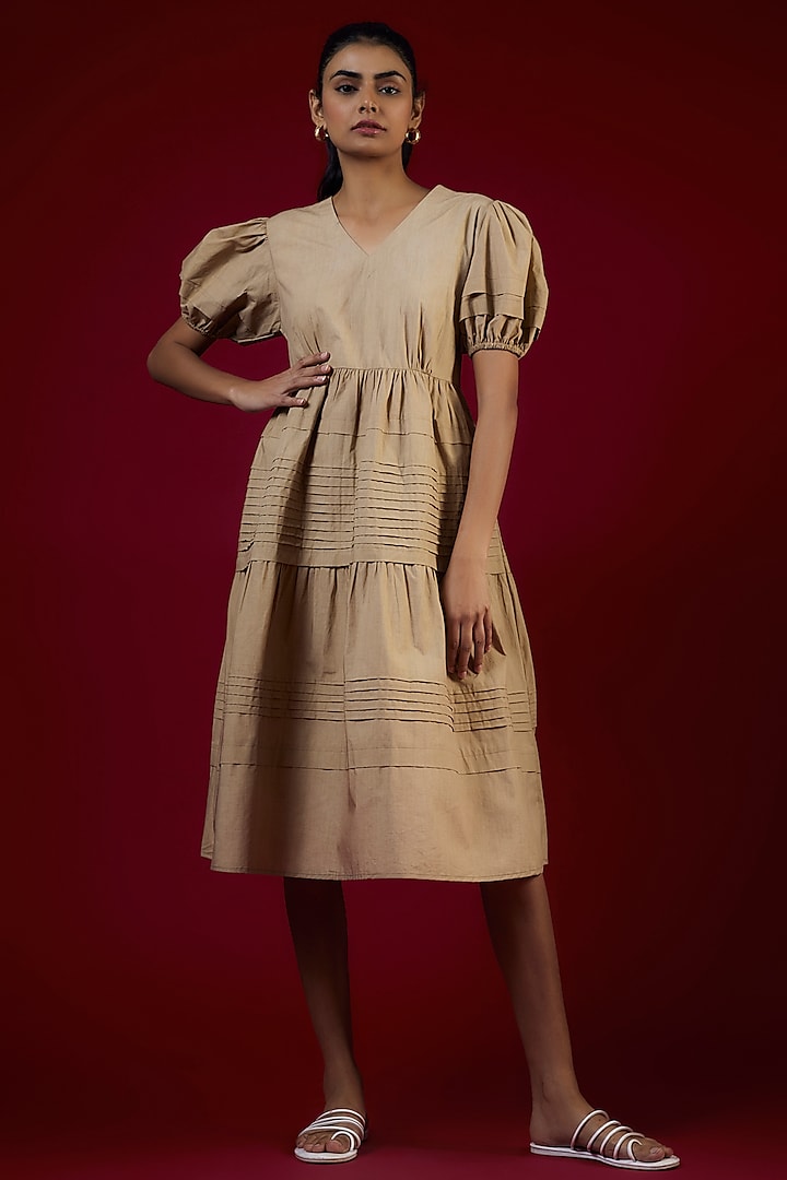 Beige Cotton Dress by LABEL KIARSH