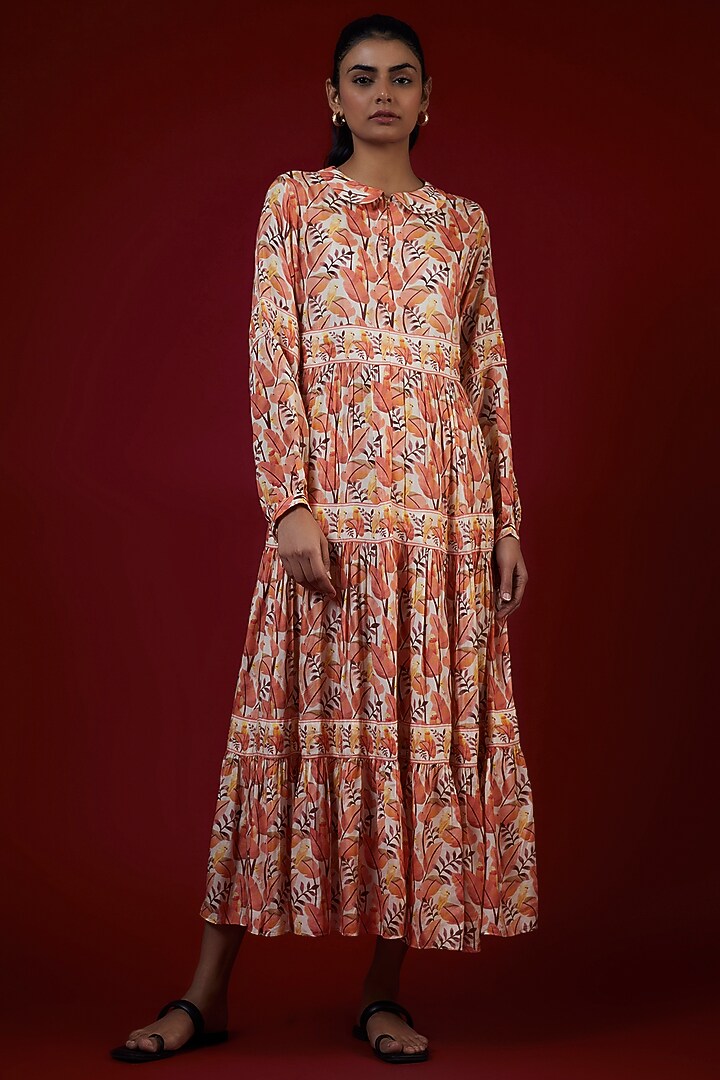 Multi-Colored Cotton Silk Tropical Printed Layered Maxi Summer Dress by LABEL KIARSH at Pernia's Pop Up Shop