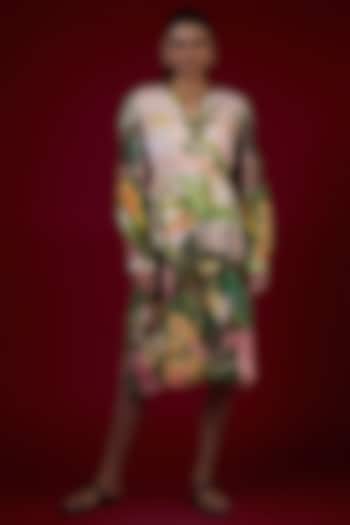 Multi-Colored Cotton Silk Tropical Printed Midi Dress by LABEL KIARSH