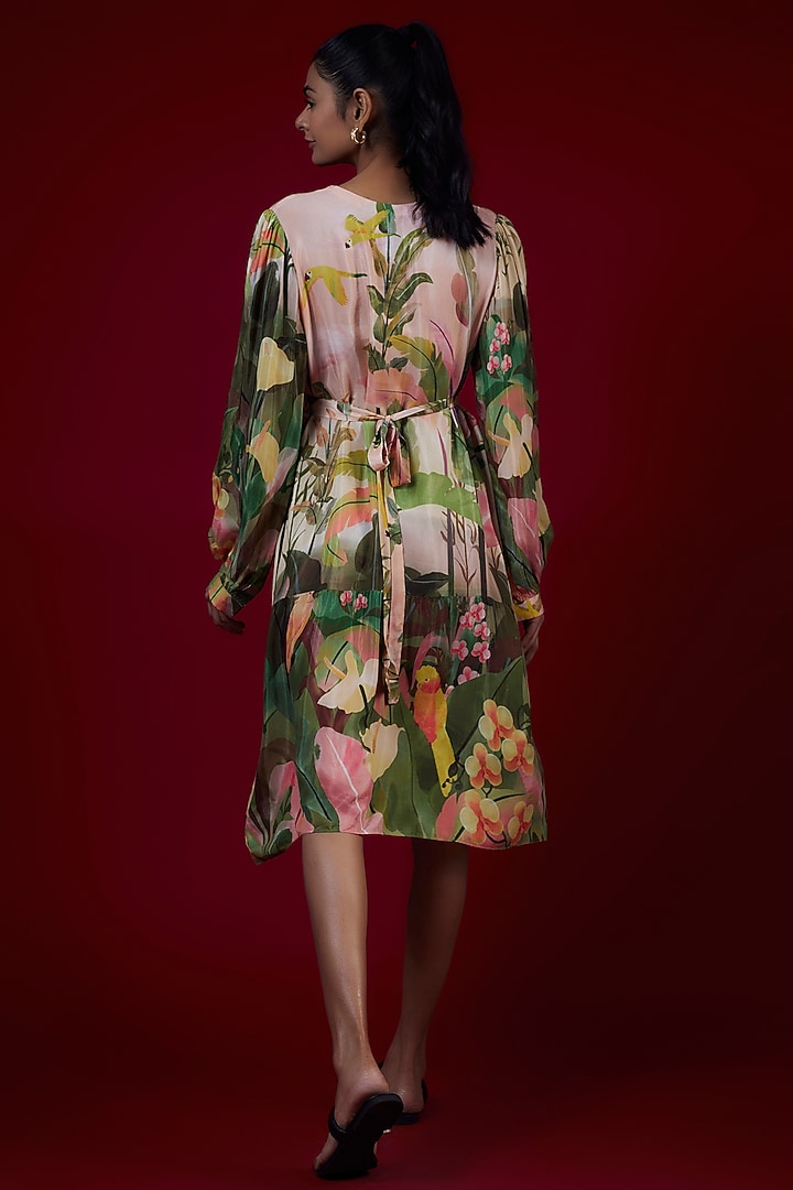 Multi-Colored Cotton Silk Tropical Printed Midi Vacation Dress by LABEL KIARSH at Pernia's Pop Up Shop