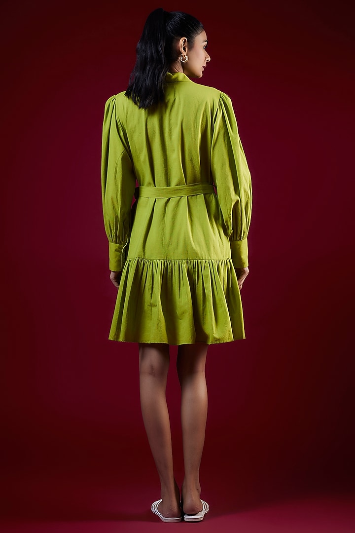 Green Cotton Layered Mini Summer Dress by LABEL KIARSH at Pernia's Pop Up Shop